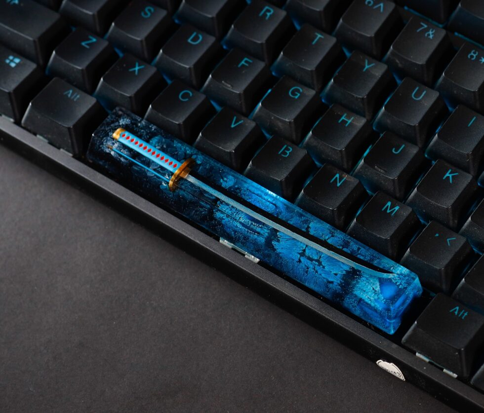 Blue Katana Spacebar Keycap 1 Blue katana spacebar