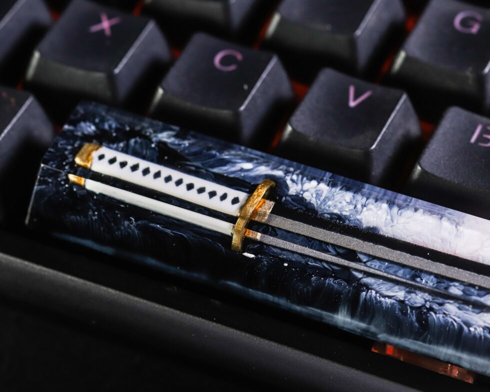 Katana Spacebar Keycap 9 Black and white katana spacebar