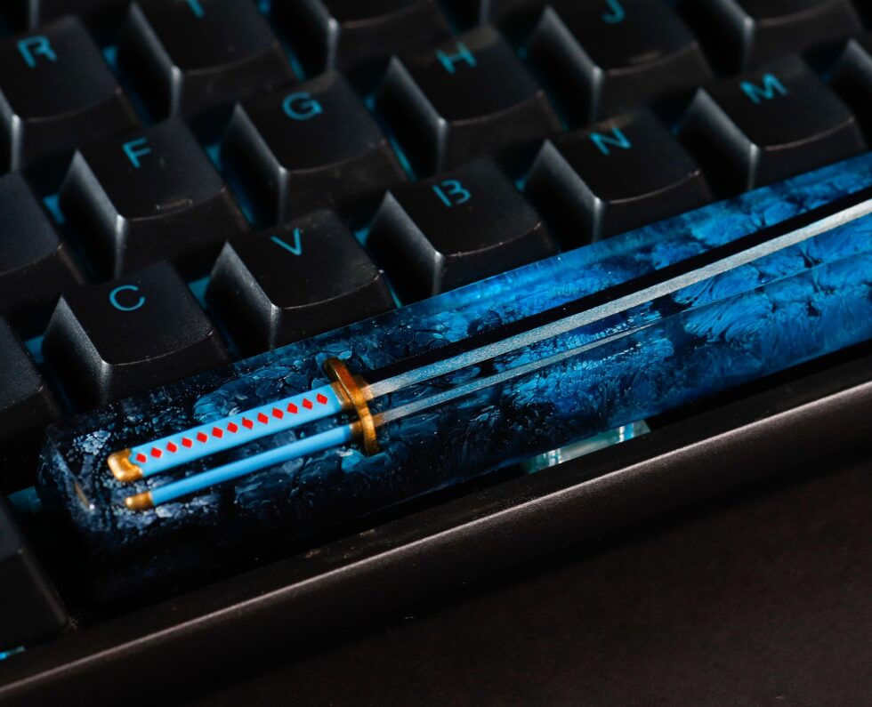 Blue Katana Spacebar Keycap 3 Blue katana spacebar