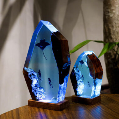 Manta Rays and Diver Night Lights