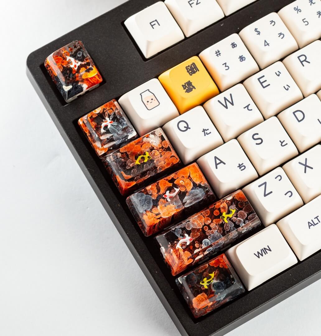 Black and orange koi artisan keycap 9 SA OEM profile artisan keycap