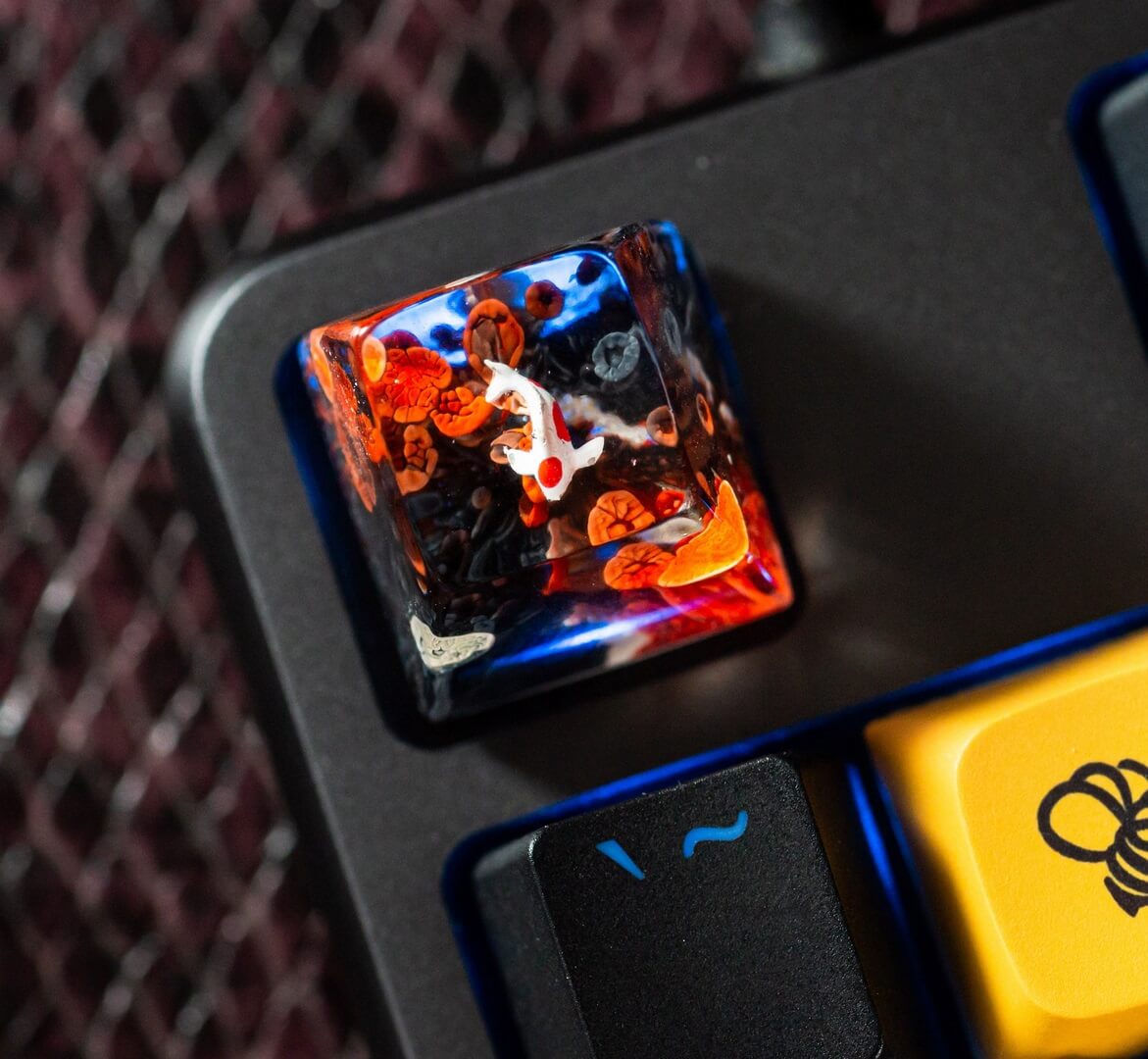 Black and orange koi artisan keycap 7 handmade Koi fish keycaps