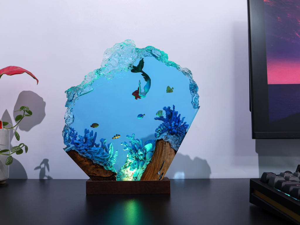 Mermaid in Coral Reef Night Light 3 Manta Ray and Jellyfish night light