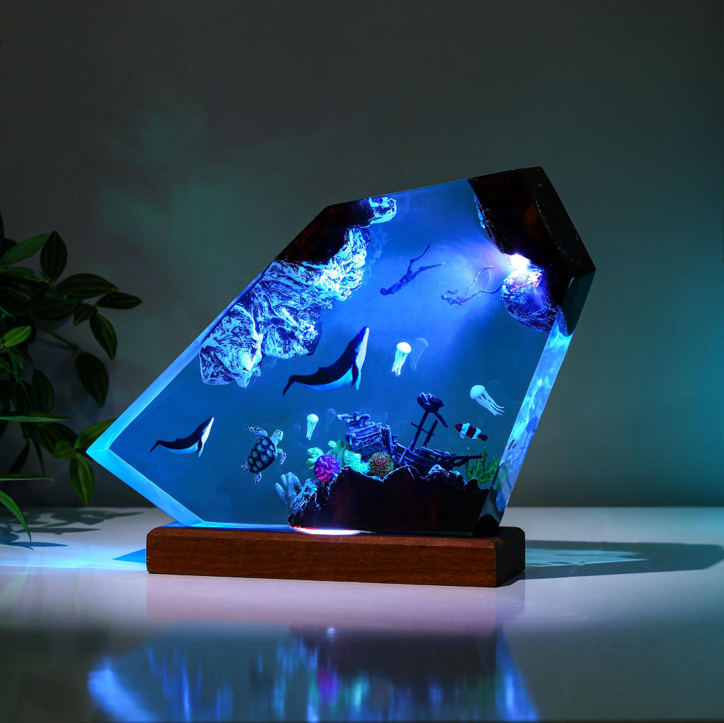 Orca and divers night light 1 Orca and divers night light