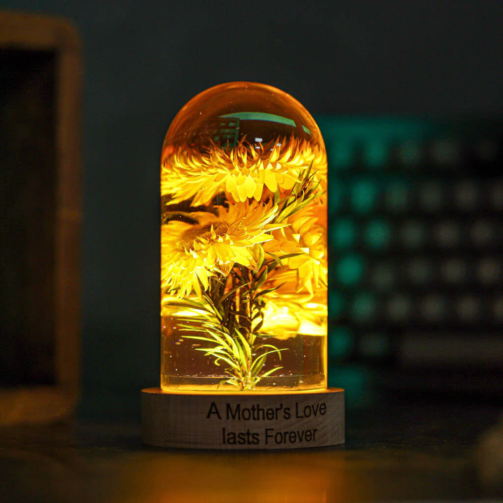 Strawflowers Epoxy lamp 8 Strawflowers LED color changing night light