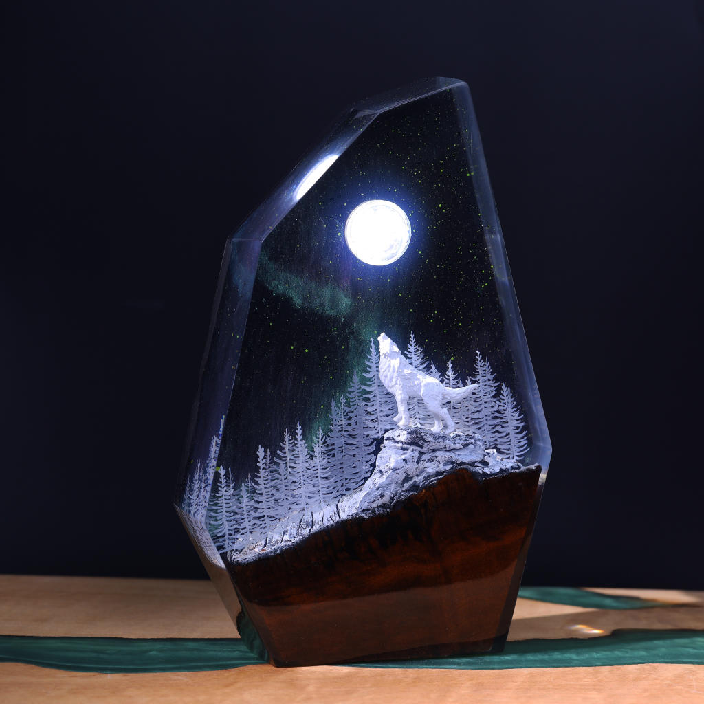 Aurora Borealis Howling Wolf Lamp 12 Wolf Night Light Ver 2