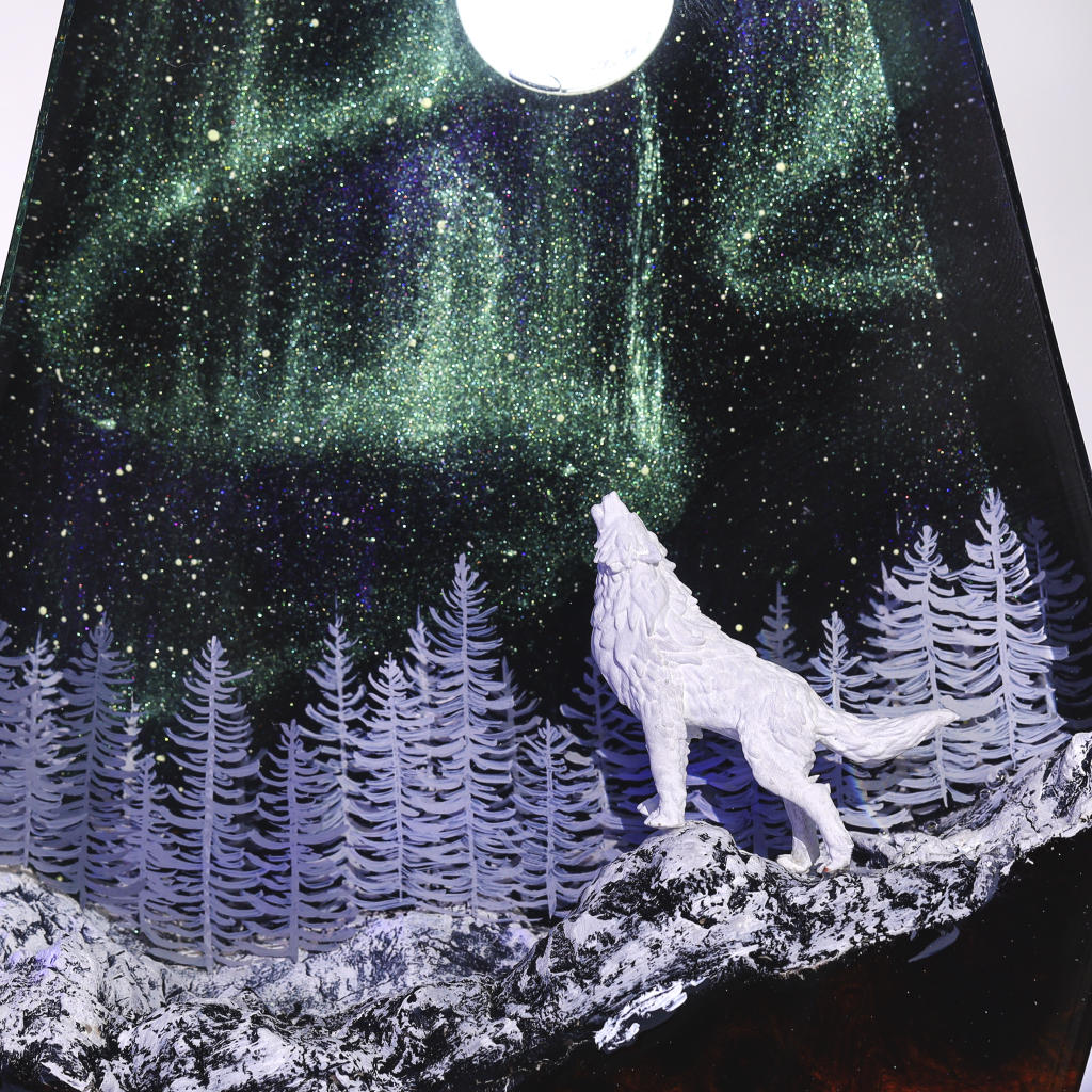 Aurora Borealis Howling Wolf Lamp 15 Wolf Night Light Ver 2