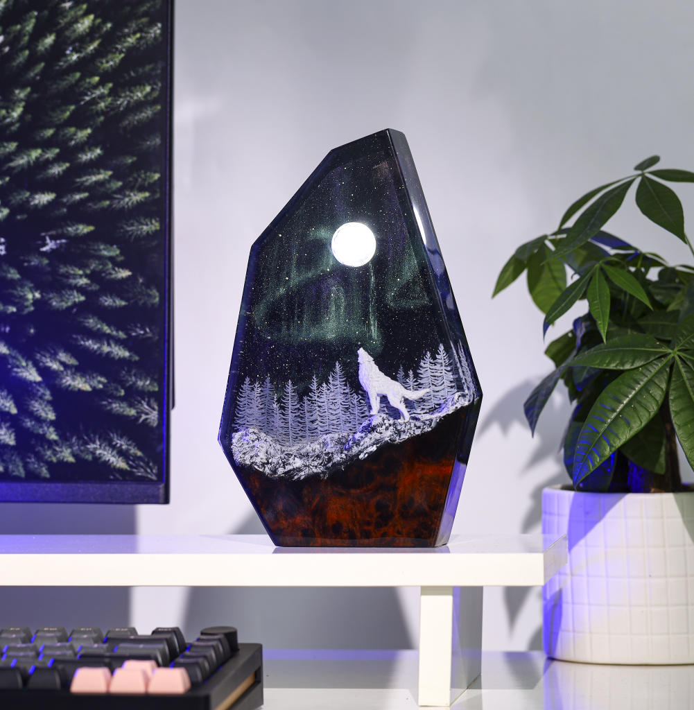 Aurora Borealis Howling Wolf Lamp 14 Wolf Night Light Ver 2