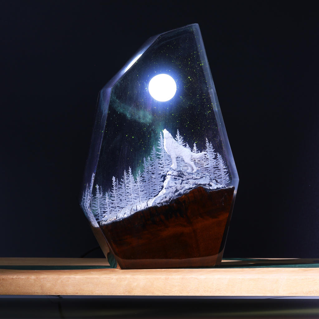 Aurora Borealis Howling Wolf Lamp 4 Wolf Night Light Ver 2