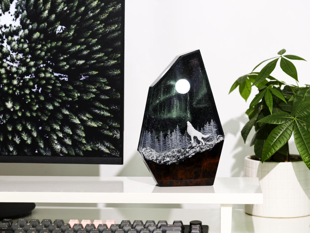 Aurora Borealis Howling Wolf Lamp 9 Wolf Night Light Ver 2