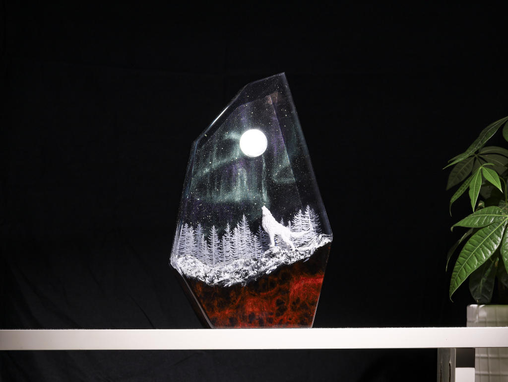 Aurora Borealis Howling Wolf Lamp 13 Wolf Night Light Ver 2