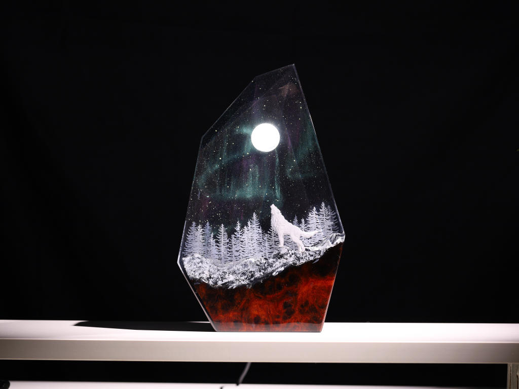 Aurora Borealis Howling Wolf Lamp 7 Wolf Night Light Ver 2