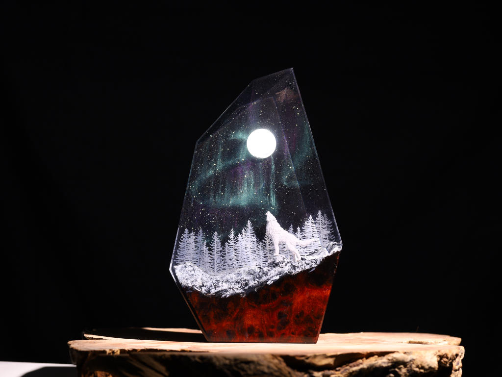Aurora Borealis Howling Wolf Lamp 8 Wolf Night Light Ver 2