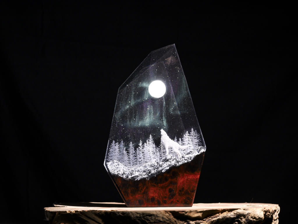 Aurora Borealis Howling Wolf Lamp 6 Wolf Night Light Ver 2