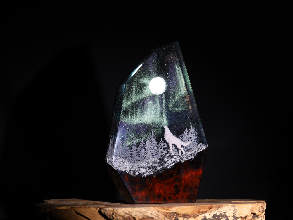 Aurora Borealis Howling Wolf Lamp 5 Wolf Night Light Ver 2