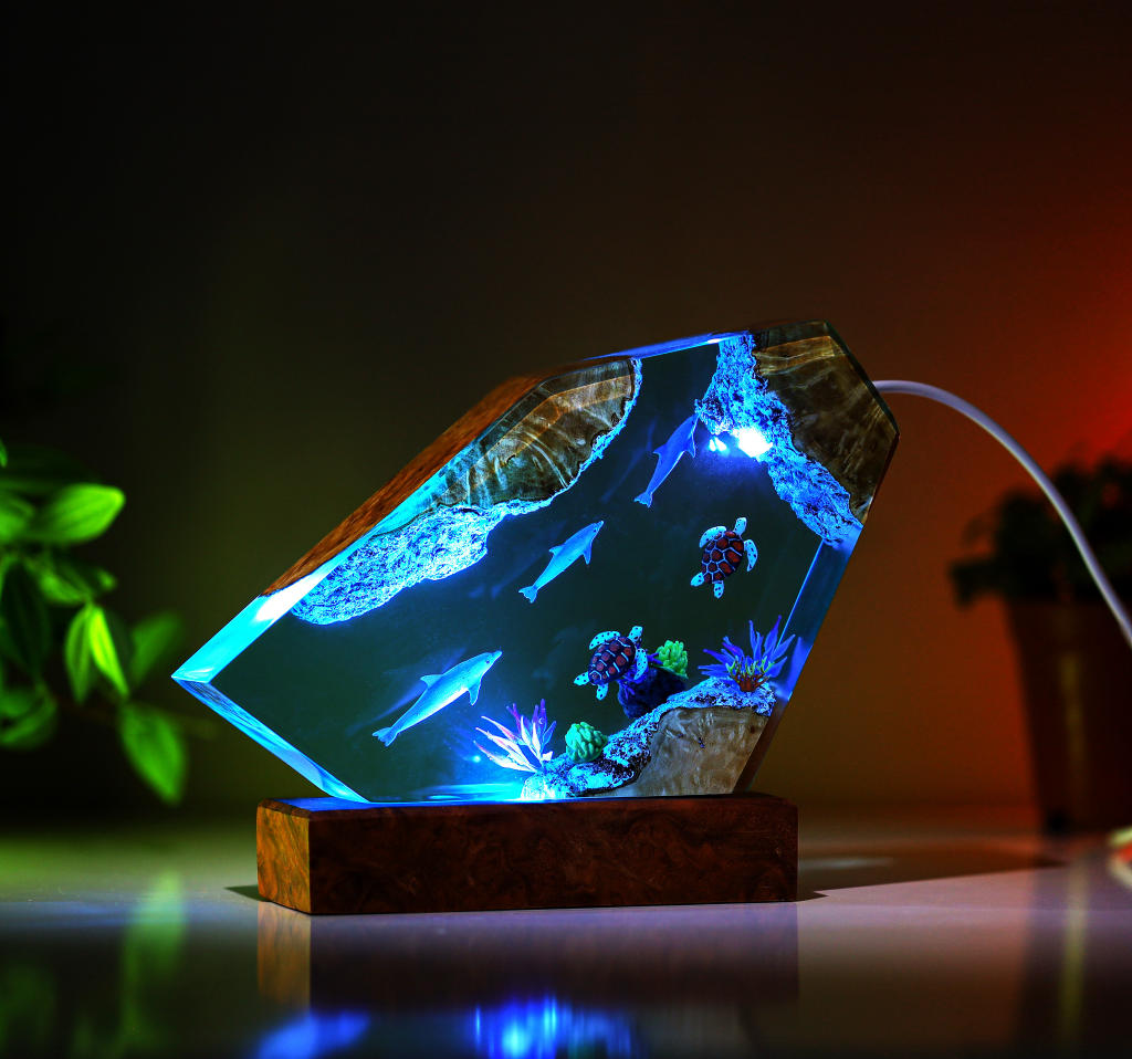 Dolphin and Sea Turtles Epoxy Lamp 3 Dolphin Epoxy Lamp