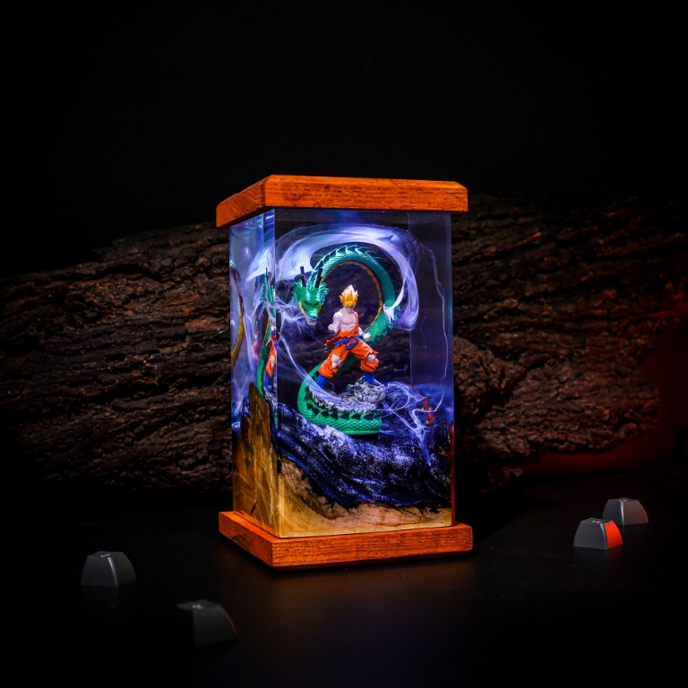 Super Warrior & Dragon Resin Lamp 2 Goku and Shenron Dragon Ball Epoxy Lamp