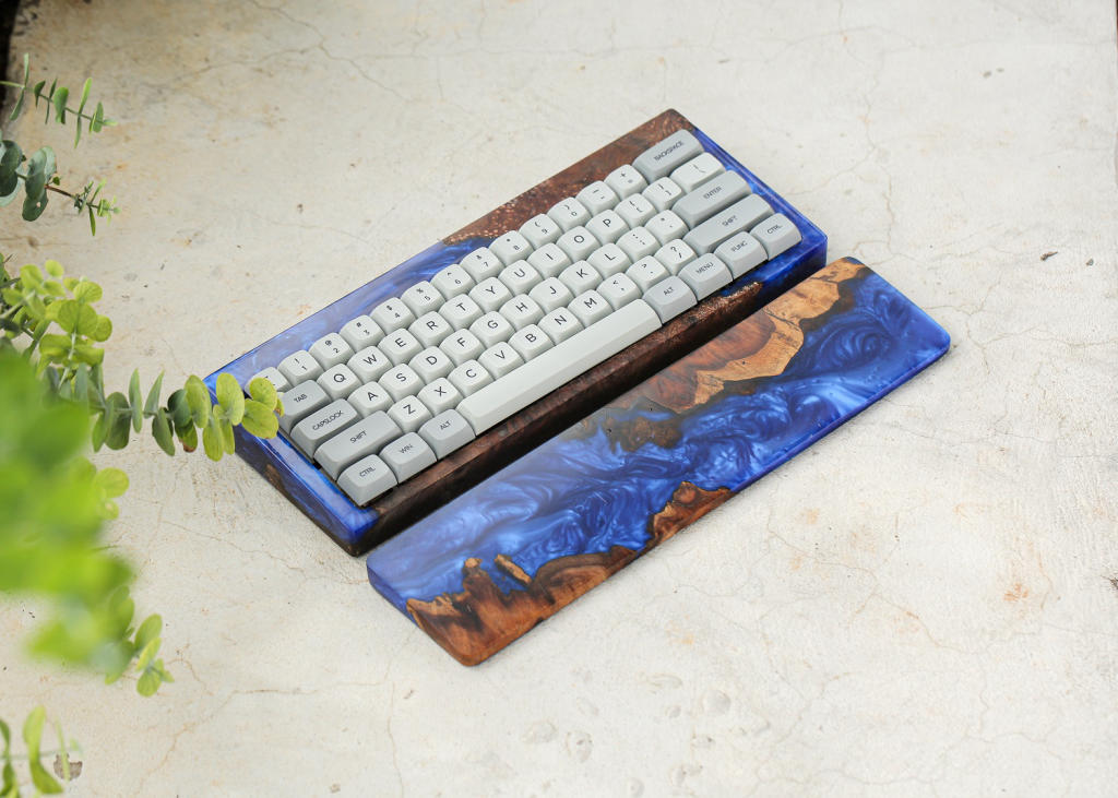 Blue Resin and Wood Keyboard Case 1 Blue Resin and Wood Keyboard Case