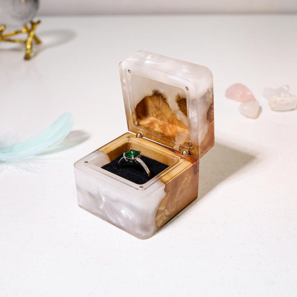 Square Emerald Green Resin Engagement Ring Box 2 Square Teal Green Resin Engagement Ring Box