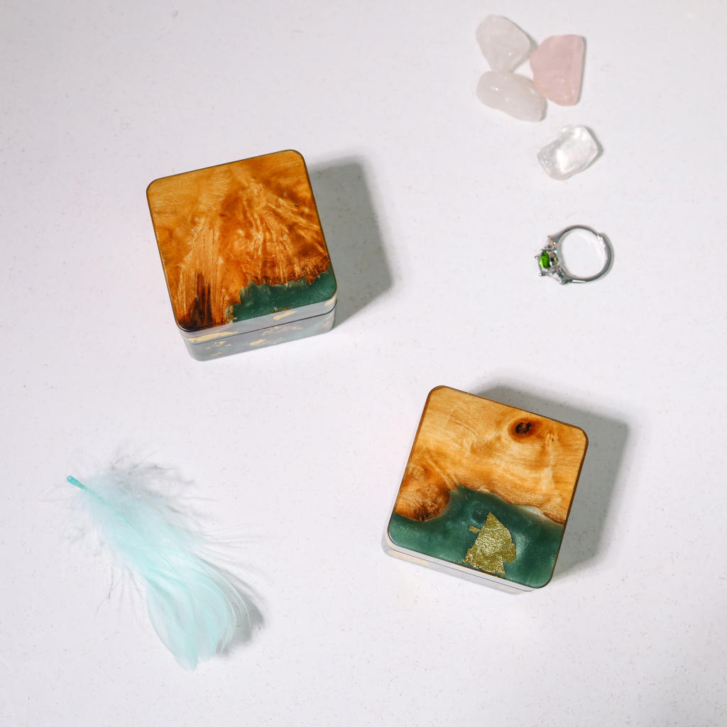 Square Emerald Green Resin Engagement Ring Box 11 Square Teal Green Resin Engagement Ring Box