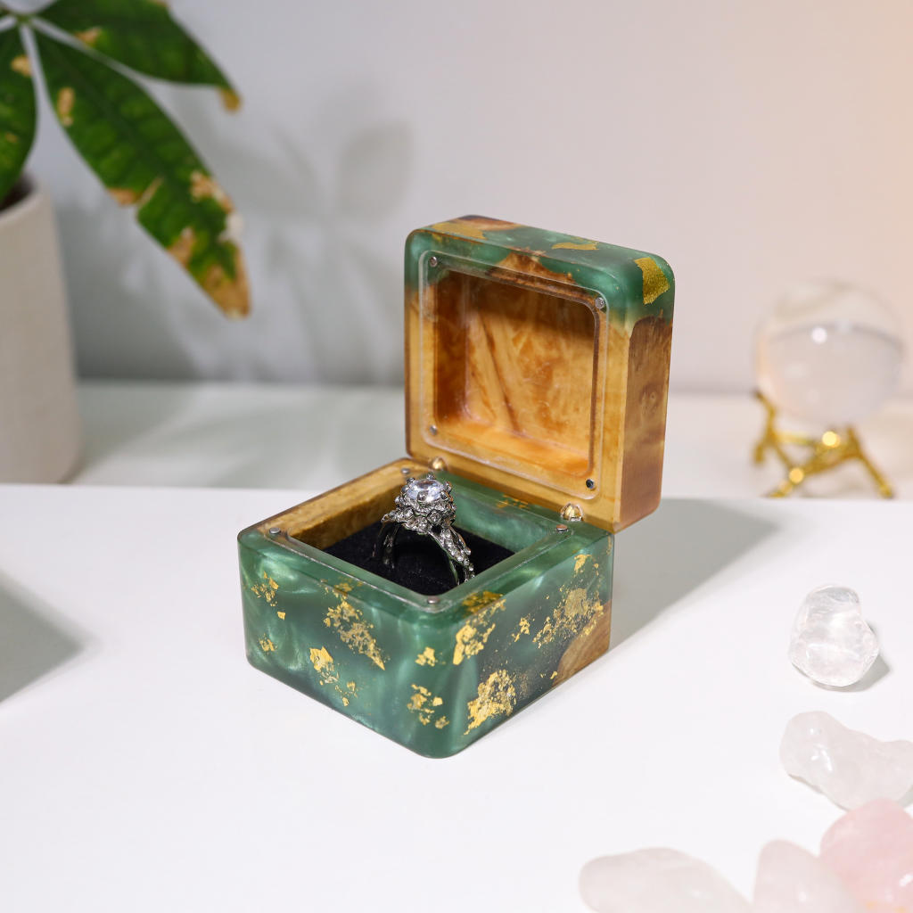 Square Emerald Green Resin Engagement Ring Box 13 Square Teal Green Resin Engagement Ring Box