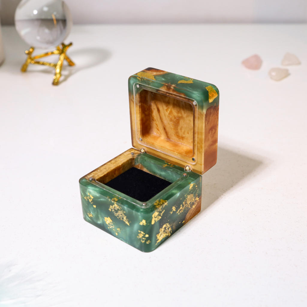 Square Emerald Green Resin Engagement Ring Box 14 Square Teal Green Resin Engagement Ring Box