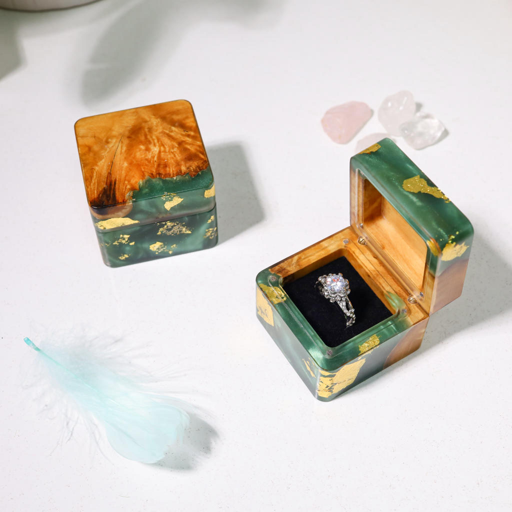 Square Emerald Green Resin Engagement Ring Box 3 Square Teal Green Resin Engagement Ring Box