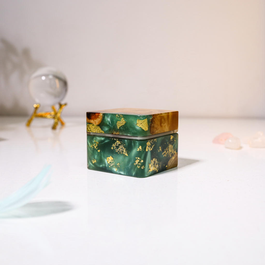 Square Emerald Green Resin Engagement Ring Box 4 Square Teal Green Resin Engagement Ring Box