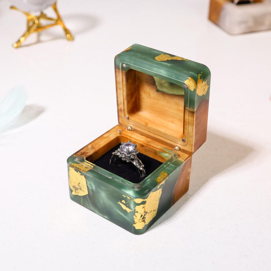 Square Emerald Green Resin Engagement Ring Box 1 Square Teal Green Resin Engagement Ring Box