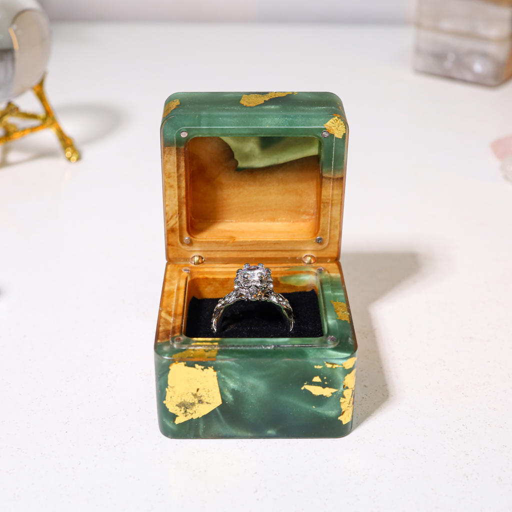 Square Emerald Green Resin Engagement Ring Box 9 Square Teal Green Resin Engagement Ring Box