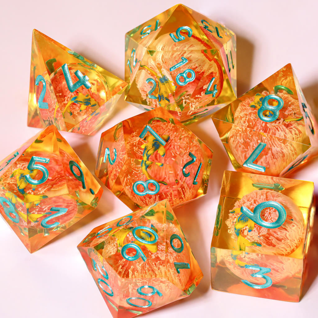 Orange Koi Resin DnD Dice 4 Orange Koi Resin DnD Dice