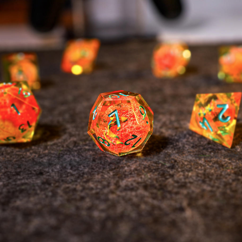 Orange Koi Resin DnD Dice 9 Orange Koi Resin DnD Dice