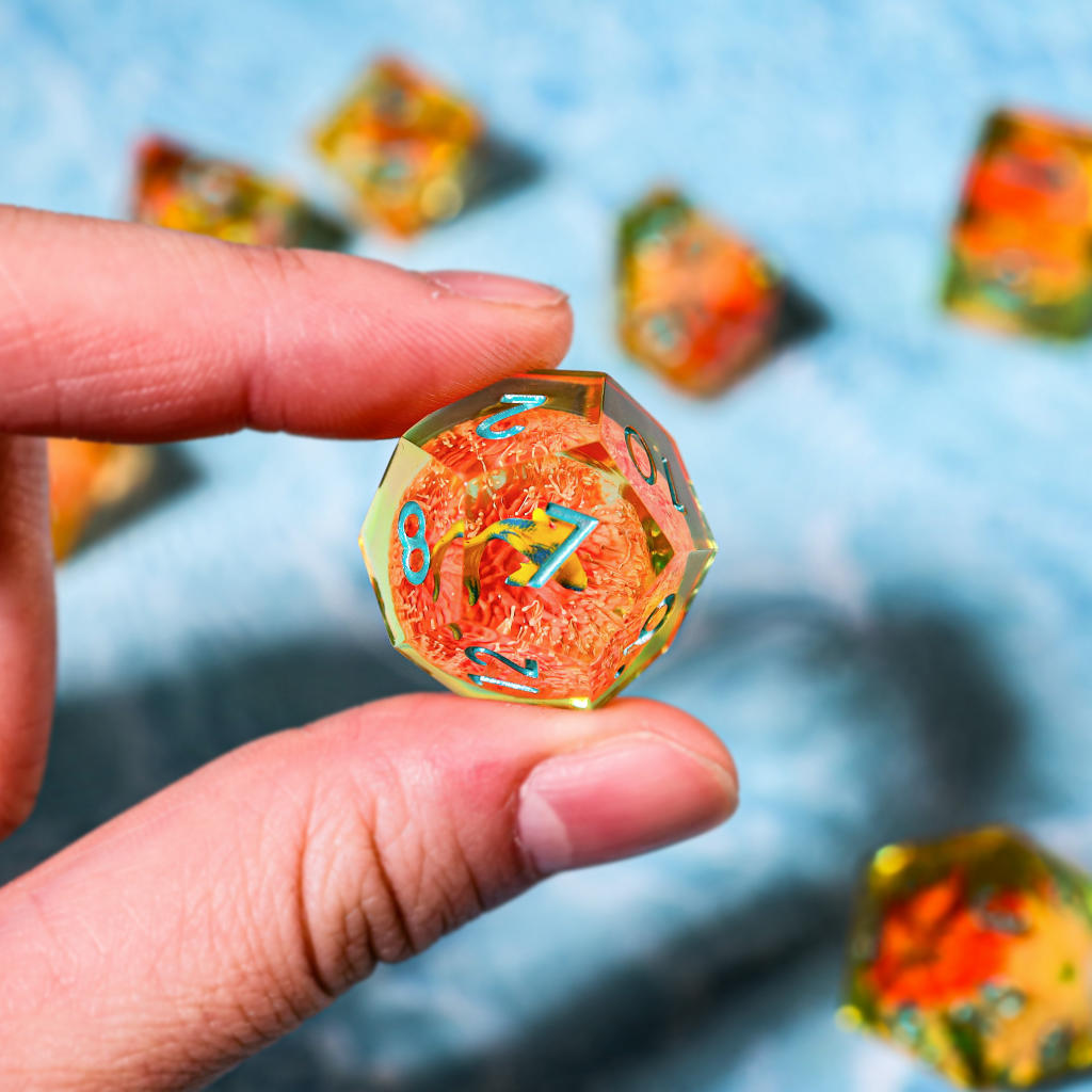 Orange Koi Resin DnD Dice 5 Orange Koi Resin DnD Dice