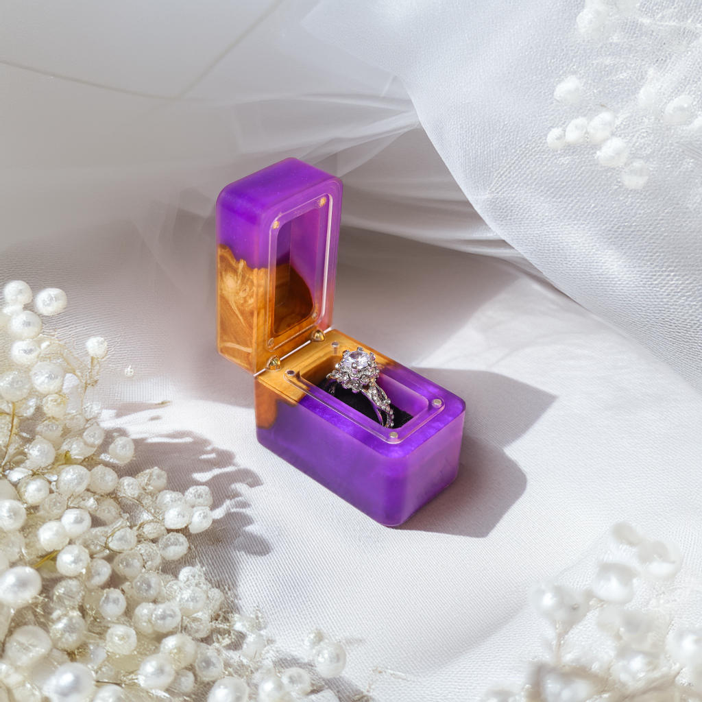 Slim Purple Resin Walnut Wood Ring Box 2 Slim Purple Resin Walnut Wood Ring Box