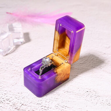 Slim Purple Resin Walnut Wood Ring Box
