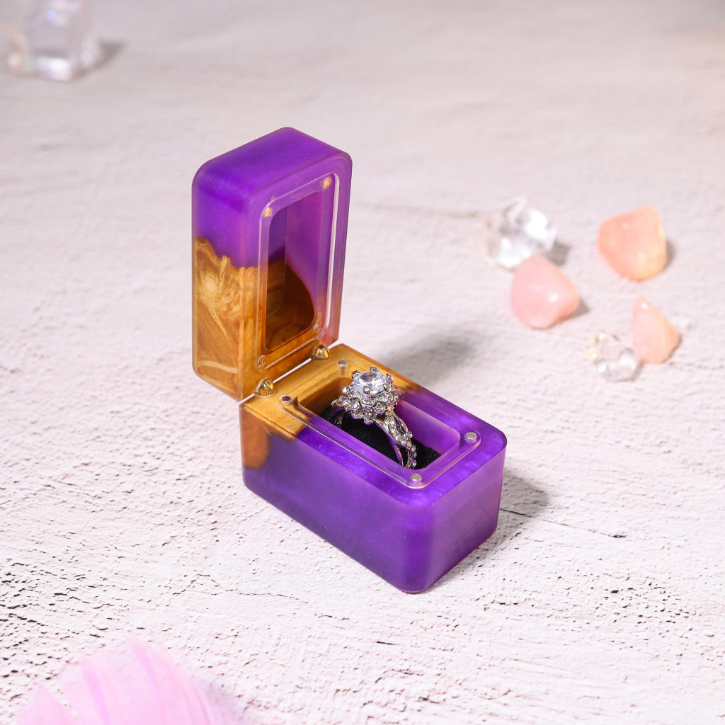 Slim Purple Resin Walnut Wood Ring Box 4 Slim Purple Resin Walnut Wood Ring Box
