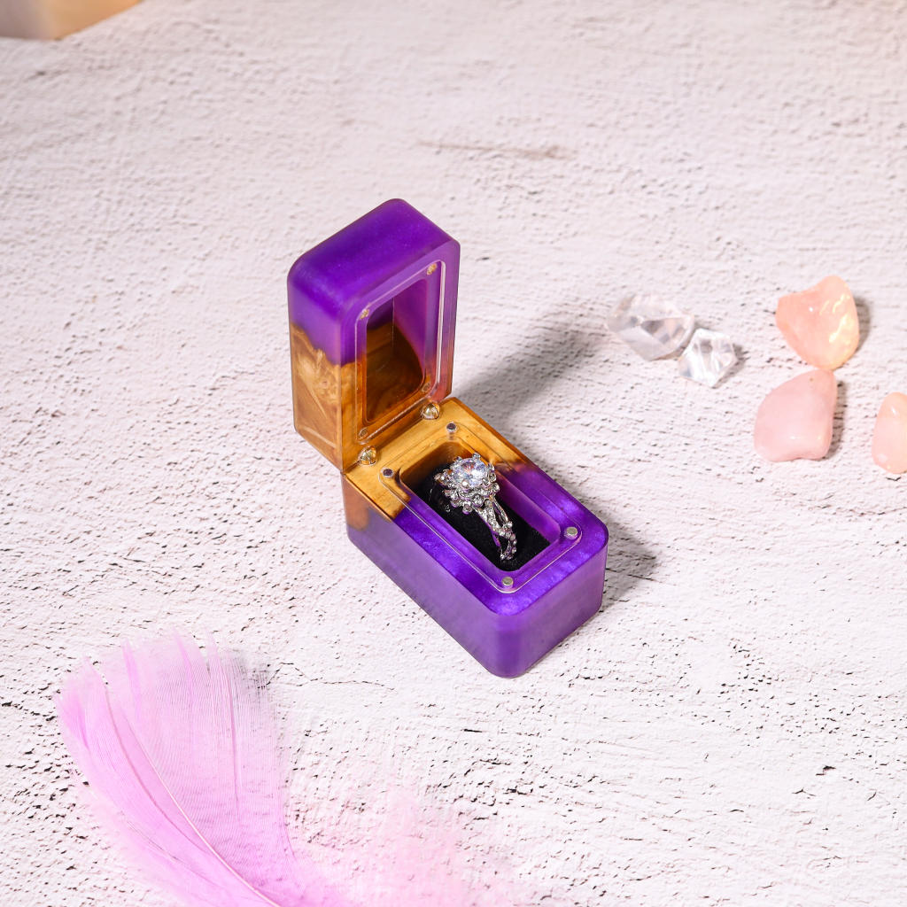 Slim Purple Resin Walnut Wood Ring Box 5 Slim Purple Resin Walnut Wood Ring Box
