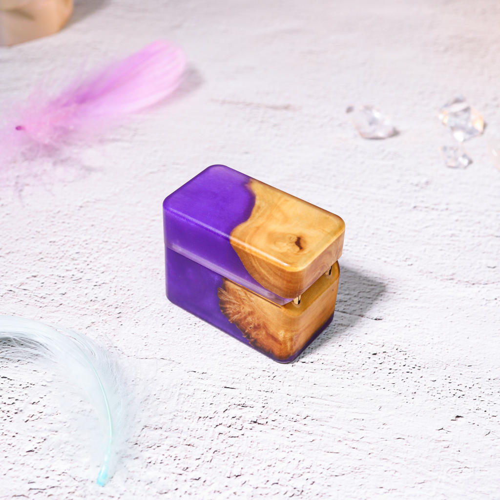 Slim Purple Resin Walnut Wood Ring Box 8 Slim Purple Resin Walnut Wood Ring Box