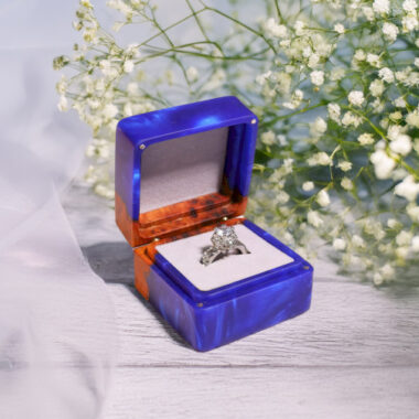 Square Navy Blue Wedding Engagement Ring Box