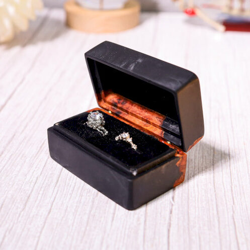 Custom Black Rectangular Resin Double Ring Box 1 Custom Black Rectangular Resin Double Ring Box