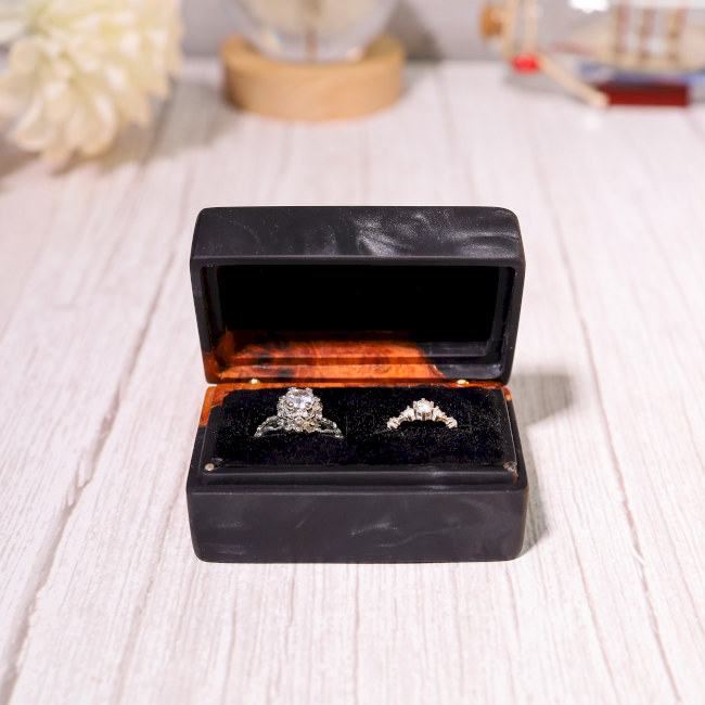 Custom Black Rectangular Resin Double Ring Box 5 Custom Black Rectangular Resin Double Ring Box
