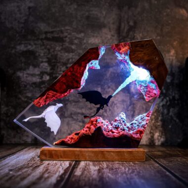 Fire Breathing Toothless and Light Fury Epoxy Resin Lamp