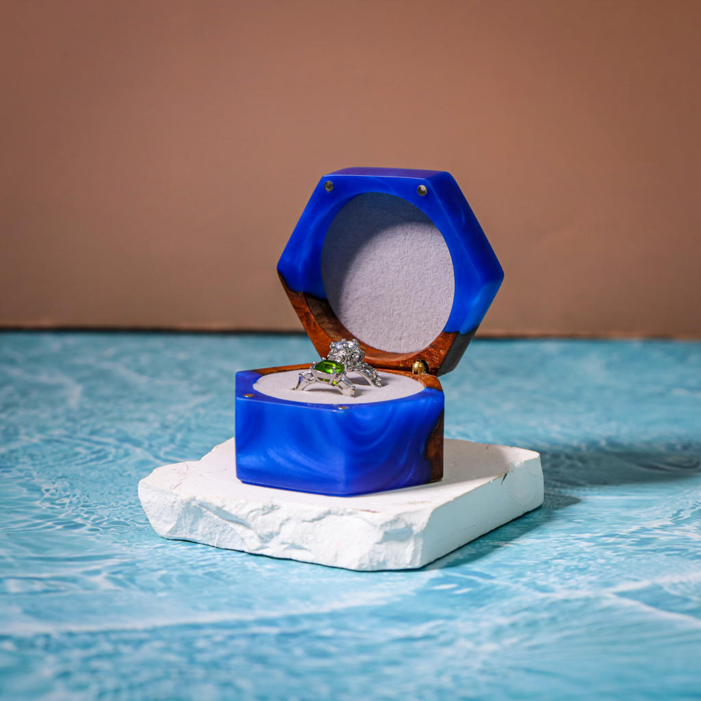 Custom Hexagon Double Ring Box 4 Personalized Engraved Engagement Ring Box