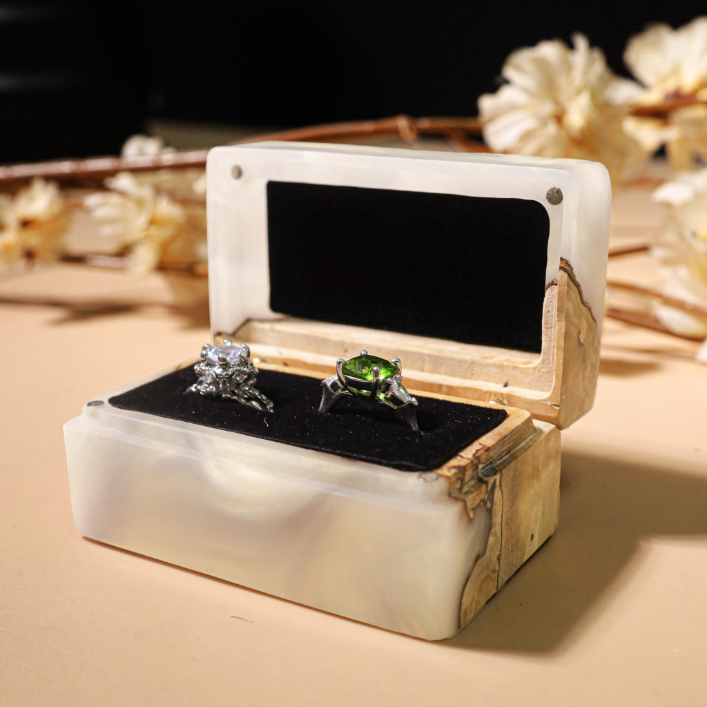 Custom Rectangle Double Ring Box 2 Custom Color 2 Slots Ring Box