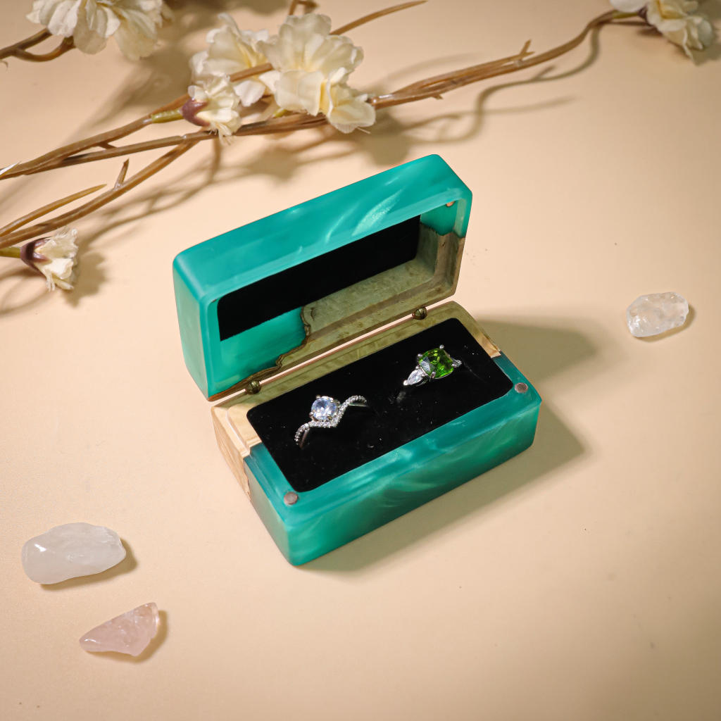Custom Rectangle Double Ring Box 10 Wooden Resin Double Ring Holder