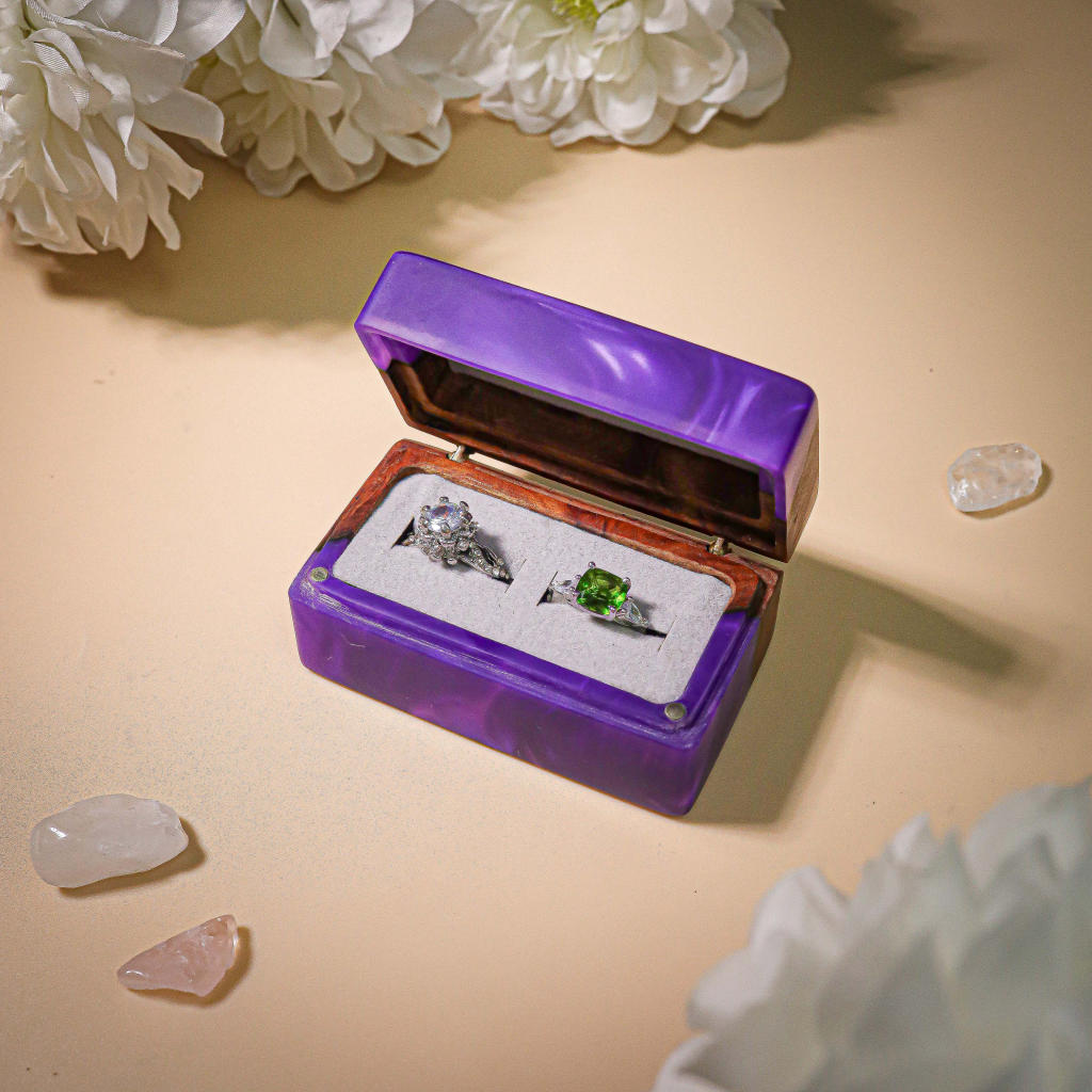 Custom Rectangle Double Ring Box 3 Wooden Resin Double Ring Holder