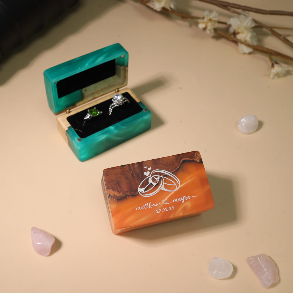 Custom Rectangle Double Ring Box 5 Personalized Engraved Engagement Ring Box