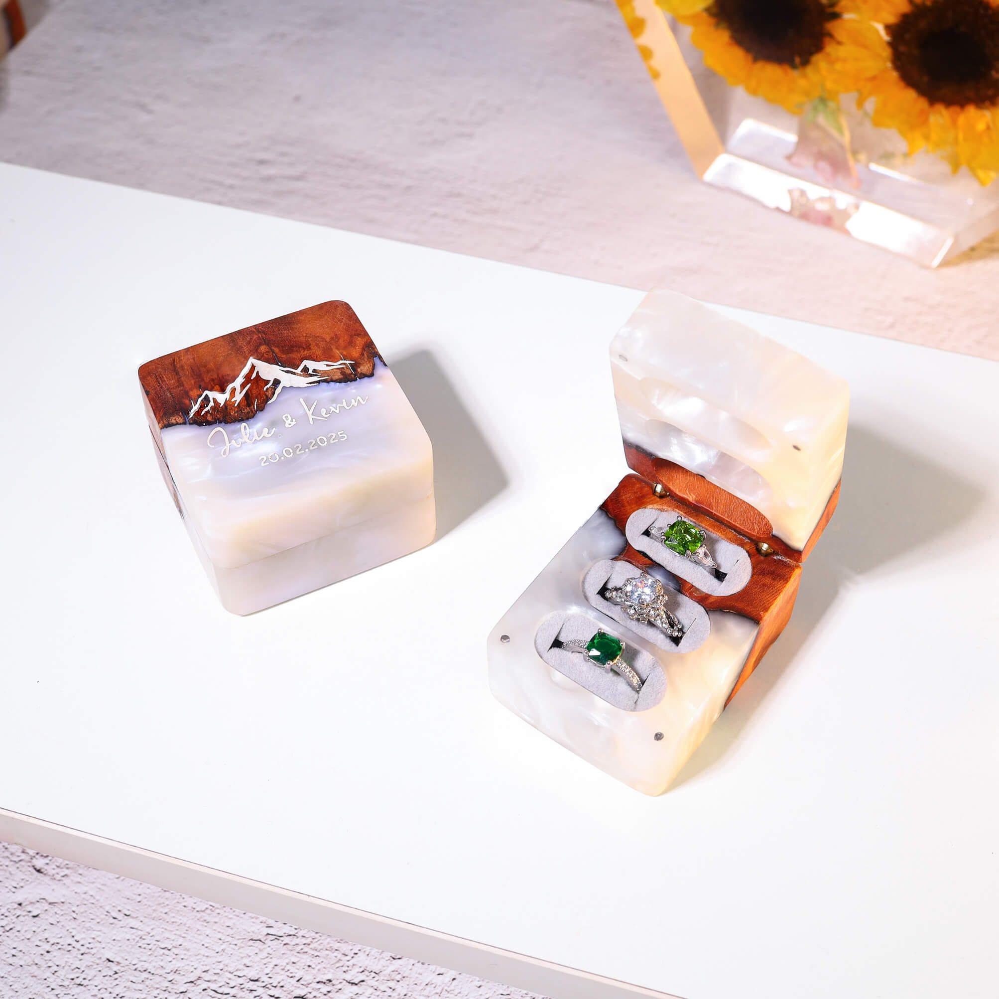 Custom Triple Ring Box 11 Handmade White Triple Ring Box