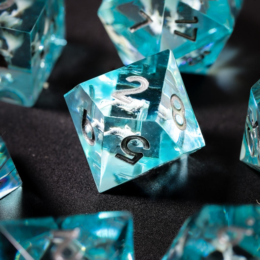 Blue Ocean DND Resin Dice 5 Handmade Ocean DnD Dice