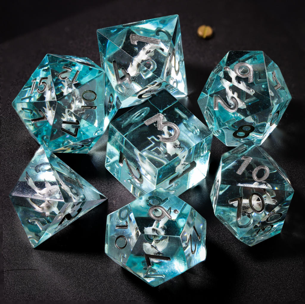 Blue Ocean DND Resin Dice 7 Ocean Fantasy Resin Dice Set